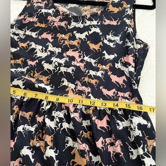 ANTHROPOLOGIE Porridge Equestrian Horse Print Fit & Flare Navy Blue Dress - Sz S - Picture 10 of 11